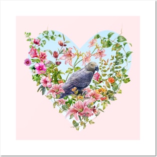 Floral Heart & Parrot Posters and Art